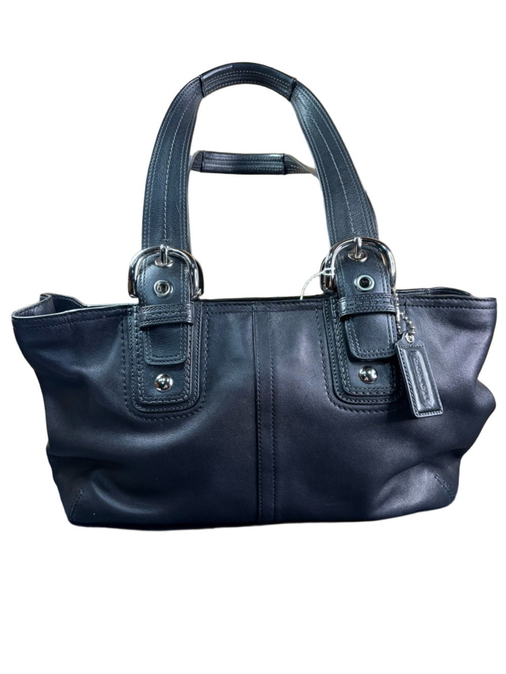 Coach Black Leather Soho Tote Bag F15109 Buckle Strap Shoulder Bag Classic